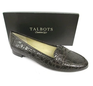 Talbots Croc Embossed Genuine Leather Loafer Shoes 11 B Brown Espresso Flats - Picture 1 of 8