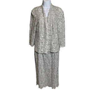 Alex Evenings Two Piece Lace Sequin Jacket Long Dress Set Size 14P Occasion Chic - Picture 1 of 21