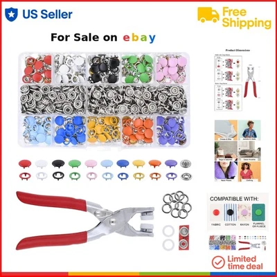 Metal Snap Button Kit 9.5mm Colorful Fasteners for Sewing Craft Leather - Image 1 of 4