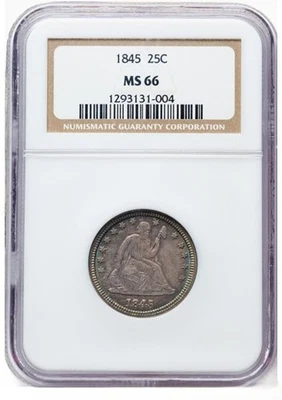 1845 No Motto Seated Liberty Quarter 25C NGC MS66 - Image 1 of 4