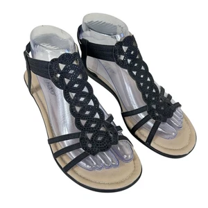 Rialto Cenova schwarze Nieten Riemchen-Sandalen niedriger Absatz vielseitig Staple Größe 7,5 - Bild 1 von 7