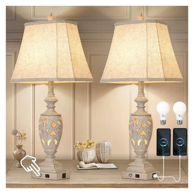 29.5"H Touch Control Traditional Table Lamp Set of 2,Vintage Bedside Lamp Nig... - Image 1 of 4