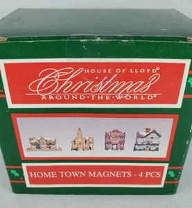 New Vintage House Of Lloyd Christmas Around The World Home Town Magnets 4 Pcs - Picture 1 of 7