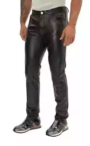 Neue stylische Herren Leder Motorradhose mit Tasche bequeme Jeans Hose - Bild 1 von 8