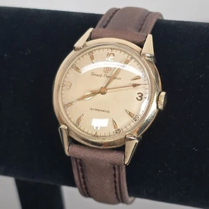 Vintage Girard-Perregaux Gyromatic 10k Gold Filled Uhr mit braunem Lederarmband läuft - Bild 1 von 14