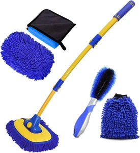 Car Wash Brush with Long Handle, Chenille Microfiber Car Wash Mop Mitt with 1 He - Picture 1 of 6