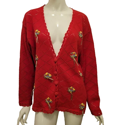 Susan Bristol cardigan womens large 55% ramie cotton 1994 hand knit sweater - Image 1 of 4