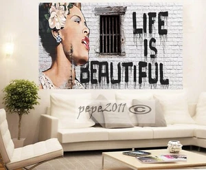 Framed Canvas Street  graffiti  Art Print Life Is Beautiful by Andy Baker - Picture 1 of 8