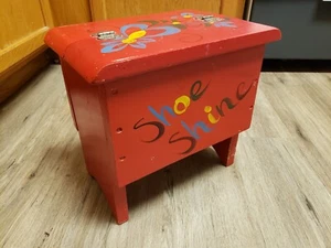 Vtg Shoe Shine Box red handmade hand painted Craft Sewing Organizer Container - Picture 1 of 21