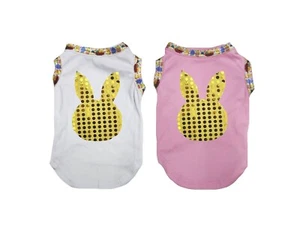 Easter White Top T-Shirt Gold Sequins Bunny Pet Cat Dog Puppy One Piece Clothes - Picture 1 of 3