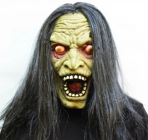 Halloween Máscara de Bruja Aterrador Látex Realista Vieja Dama Disfraz Máscara con Cabello - Imagen 1 de 3