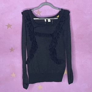 Anthropologie Mottenpullover Rüschen vorne Pullover U-Ausschnitt Wollmischung Large - Bild 1 von 7