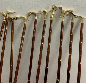 LOT of 10 Antique Brass Walking Cane Wooden Walking Stick Different Handle Item - Picture 1 of 1