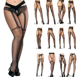 Mujeres Lencería Sexy Red de Pez Jarretera Cinturón Medias Dama Pantimedias Altos para los muslos - Imagen 1 de 26