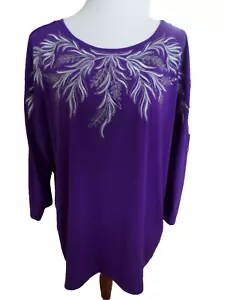 Ladies Size XL QVC Bob Mackie PURPLE Rhinestone Embellished & Embroider L/S Top - Picture 1 of 5