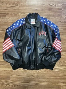 VTG Michael Hoban Leather Patriotic USA Bomber Style Jacket Size 4XL WHEREMI - Picture 1 of 8
