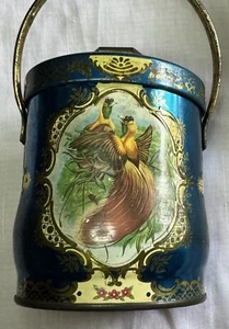 Vintage MURRAY ALLEN England Biscuit Tin w/Handle Cockade Birds & Flowers Desig - Picture 1 of 7