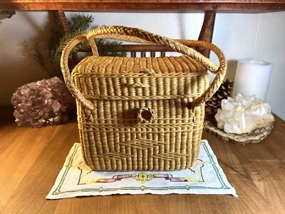 Vintage Satchel Basket Boho Storage - Image 1 of 4