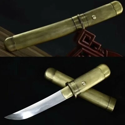 Clay Tempered Folded Steel Japanese Samurai Katana Dagger Knife Brass Saya Sharp - Image 1 of 4