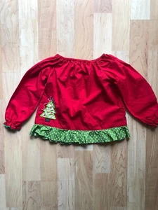 BABEENI Girls Christmas Top 18M Applique Tree Red Green Elastic Boat Neck - Picture 1 of 7