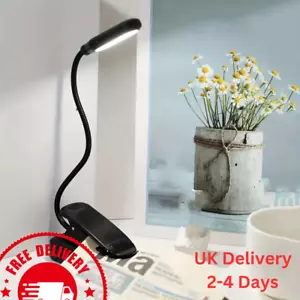 Clip-On Book Light, Battery-Powered Flexible Desk Lamp for Reading Black - Picture 1 of 7