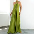 Sleek Light Green Satin Halterneck Maxi Dress For Evening Cocktail Party
