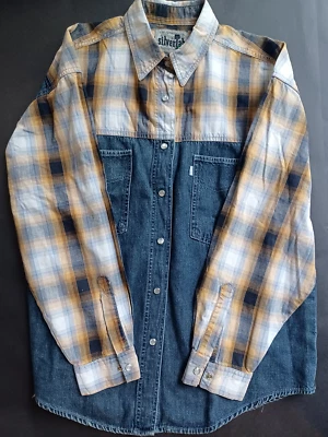 De colección Camisa Levis SilverTab Western L Cuadros Denim Perla Snap Skater Grunge y2k Foto 1 de 4