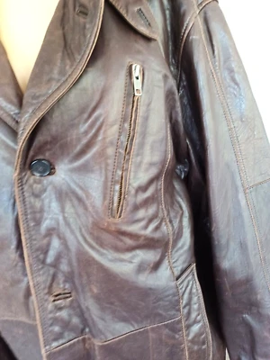 Chaqueta Abrigo Danier Para Hombre De Colección Cuero Marrón Forrada con Cremallera Aislante US XL Botón Foto 1 de 4
