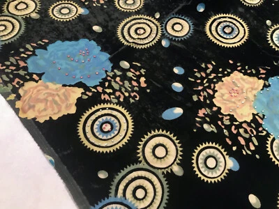 "Chifón Burnout de terciopelo melocotón azul negro con tela de diamantes de imitación 45"" de ancho 1 yarda" Foto 1 de 4