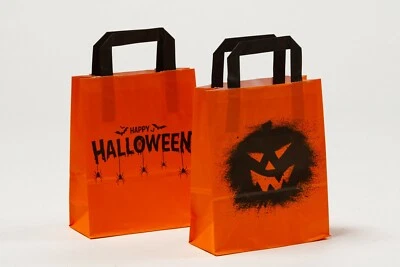 GK-VERPACKUNGEN Papiertragetaschen 18x8x22cm Happy Halloween orange Pumpkin Kürbis Spinne