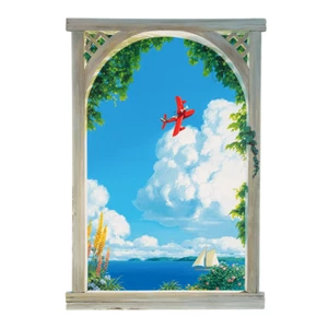 Museo Ghibli Finestra da Parete Originale Arte Gina's Bet Porco Rosso Savoia S.21 Aereo - Foto 1 di 9