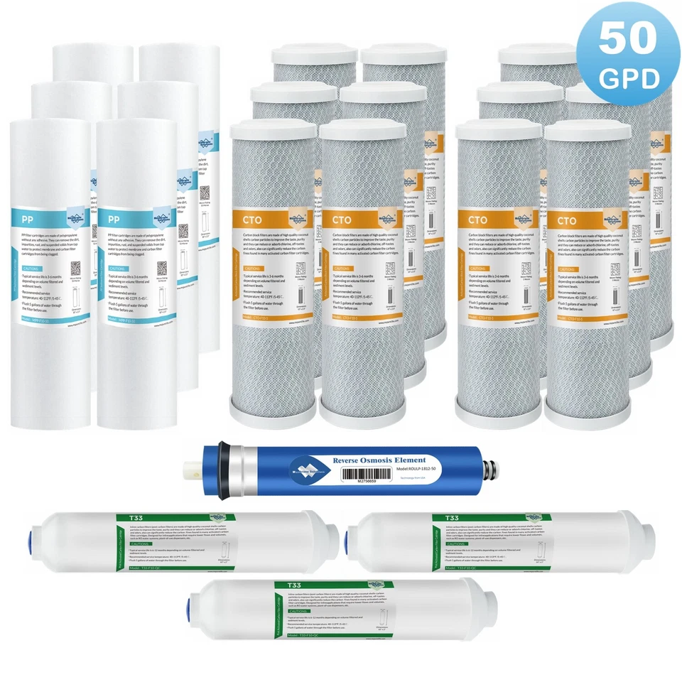 1-3 Year Set 5-Stage 50 GPD RO Water Filter Fit for APEC Reverse Osmosis Systems - Image 1 of 4