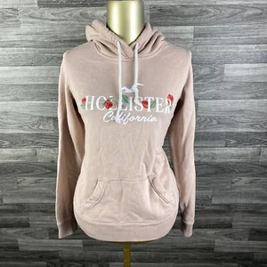 HOLLISTER Graphic Logo Drawstring Tie Pink Sweatshirt Hoodie Women's Size Small - Picture 1 of 12