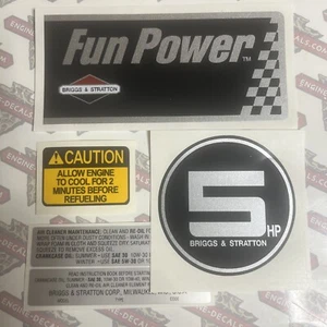 Juego de 5 calcomanías de etiquetas Briggs & Stratton Fun Power grandes 5 HP Start Black Shroud - Imagen 1 de 1