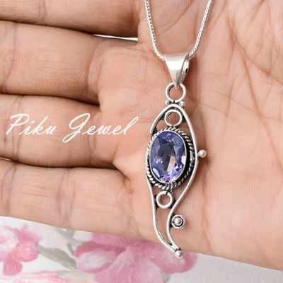 Gemma ametista sfaccettata argento sterling 925 ciondolo fatto a mano... - Immagine 1 di 4