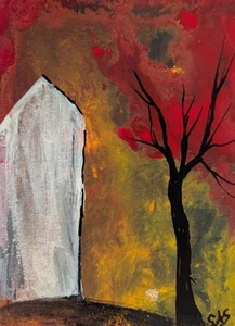 ACEO Art Card Original, Acrylic Hydro Dipping, Abstract, Outsider Art, Brut Art - Picture 1 of 4