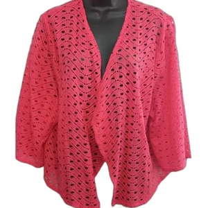 Catherines AnyWear line Pink Lace Open Cardigan 1X Casual Lightweight Cut Out - Picture 1 of 9