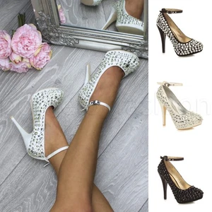 DAMEN HOCHZEIT PLATEAU HOHER ABSATZ DAMEN BRAUT ABEND ABSCHLUSSBALL PUMPS SCHUHE GRÖSSE - Bild 1 von 11