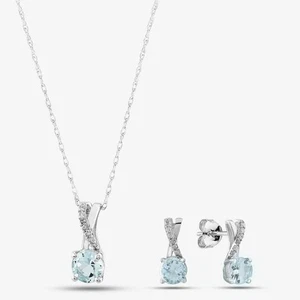 9ct White Gold Aquamarine & Diamond Jewellery Set - Picture 1 of 4
