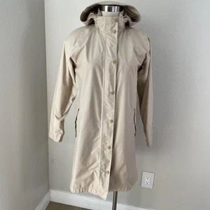 LL Bean Jacket Womens XS Beige Hooded Waterproof Rain Coat Polyester Nylon Liner - Picture 1 of 13