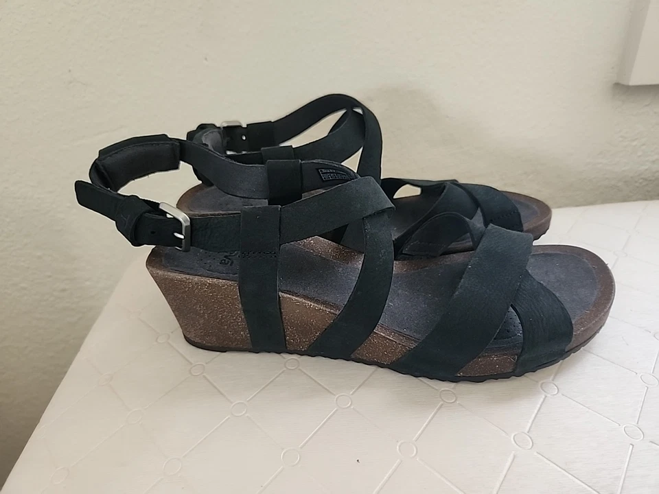 Teva Womens Mahonia Wedge Heel Cross Strap Sandals 8.5 Black Nubuck Leather - Image 1 of 4