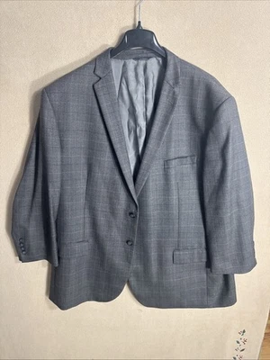 Pronto UOMO Platinum 56L Gray Windowpane Plaid 100% Wool 2 Button Flannel Feel - Image 1 of 4
