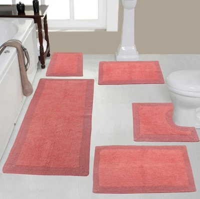 Luxury Collection 100% Reversible Cotton Bathroom Rugs Set, Washable Rug, Ext... - Image 1 of 4