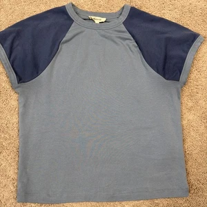 Madewell Shirt Damen L blau Raglan Baseball Baby Tee Sporty Spice Y2K Colorblock - Bild 1 von 5