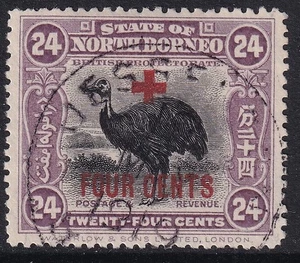 NORTH BORNEO SG245 opt cruz roja + 4c en 24c malva y negro - gato usado fino £20 - Imagen 1 de 2