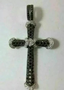 2Ct Round Cut Lab Created Black Diamond Cross Pendant 14K White Gold Plated - Picture 1 of 3