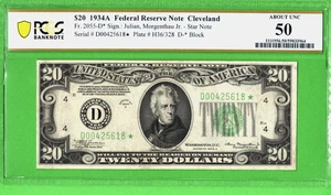 1934 $20 Federal Reserve 🌟 STAR NOTE🌟 💵 CLEVELAND 💵 PCGS 50 - Picture 1 of 5