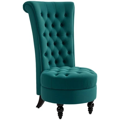 Retro High Back Armless Royal Accent Chair Fabric Upholstered Tufted Seat for... - Image 1 of 4