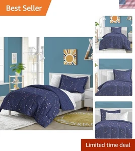 Navy Blue Zodiac 5-Piece Kids Bedding Set - Soft Microfiber Twin Bed Set - Picture 1 of 10