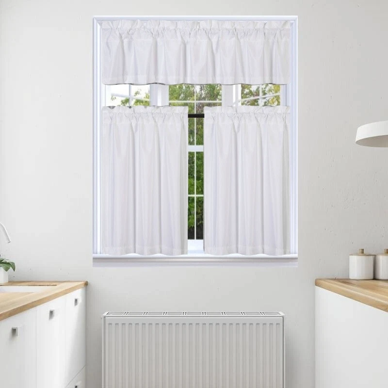 JUEGO DE 3 PIEZAS ESCAPARATE CORTINA COCINA FORRADA SÓLIDA OSCURECIMIENTO CORTINA TRATAMIENTO K3 Foto 1 de 1